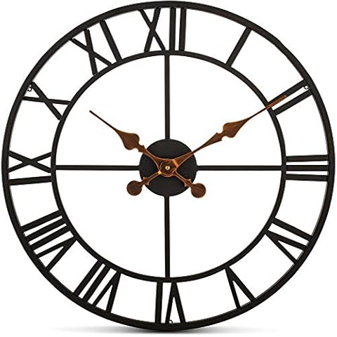 Bernhard Products Extra Large Wall Clock 20 Inch Wrought Iron Black Metal, Quartz Battery Operated Rustic Design Roman Numeral European Farmhouse Distressed for Living Room, Kitchen, Bedroom, Office Cover
