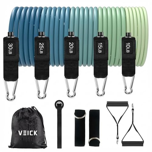 Image of VEICK Resistance Bands Set - Exercise Equipment with Handles, Ankle Straps & Door Anchor for Home Gym, Shoulder Chest Leg Rowing Golf Cable Workout