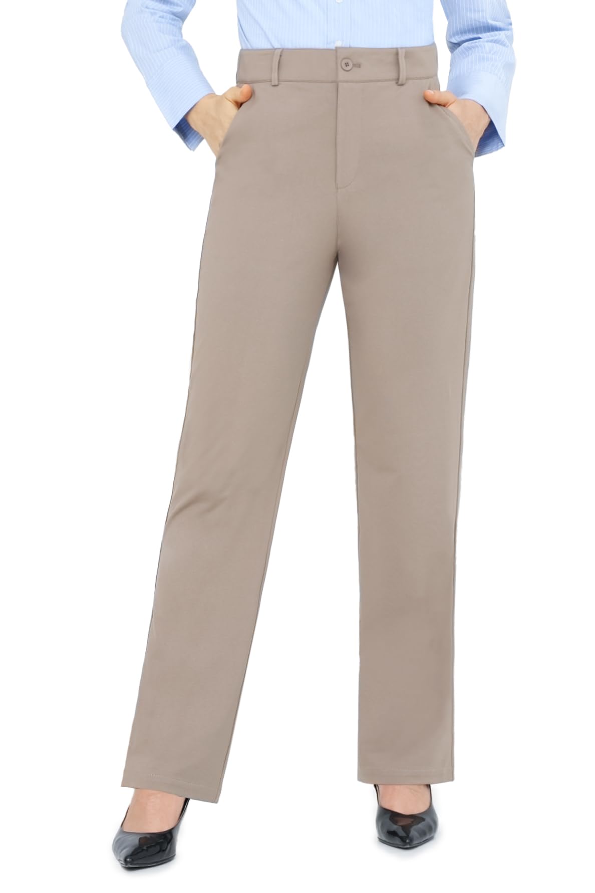 Bamans Dress Pants Women Work Business Office Straight Leg Slacks