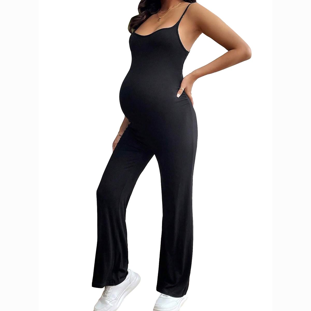 Tuta premaman Backless Bretella Pantaloni svasati Slim Fit Vita Alta Gamba Larga Pantaloni