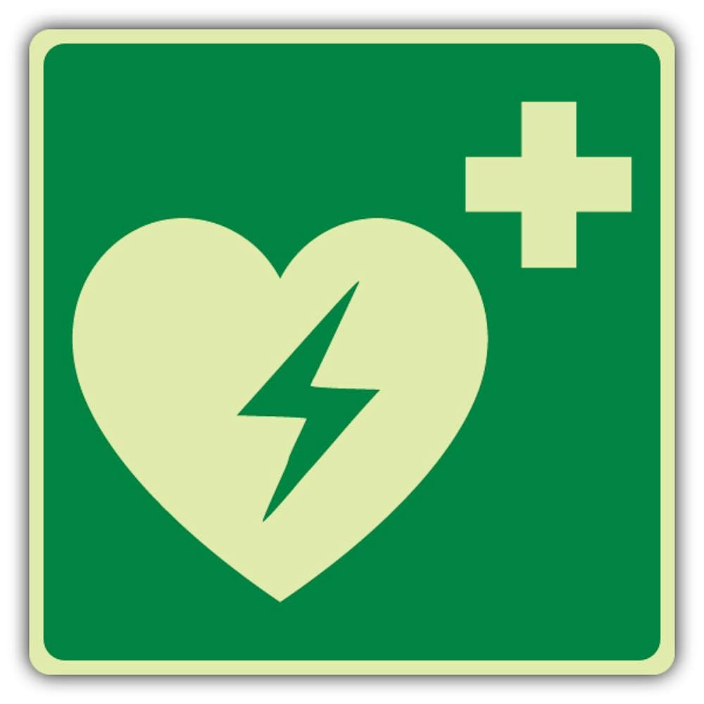 V Safety Photoluminescent Defibrillator Symbol Safety Sign - 150 x 150 mm - 1.2mm Rigid Plastic - Double Glow