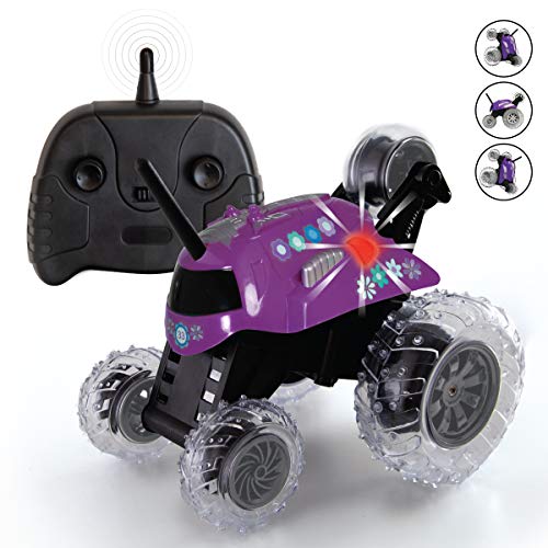 SHARPER IMAGE Thunder Tumbler Toy RC Car for Kids, Remote Control Monster Spinning Stunt Mini Truck for Girls and Boys, Racing Flips and Tricks with 5th Wheel, 27 MHz Purple