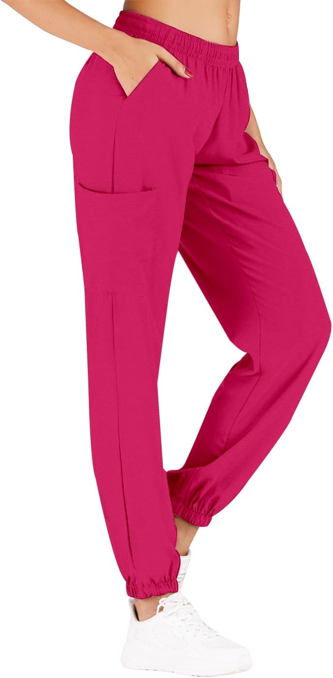 Minty Mint Women's Easy Wear Fit Lightweight Durable Solid Stretch Medical Uniform Scrub Set V Neck Top Cargo Tapered Jogger Pants Work Dentist Medical Doctor Nurse Veterinarian Hot Pink S