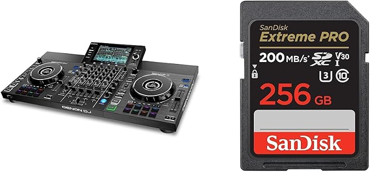 Denon DJ SC LIVE 4 - Standalone DJ Controller, 4-Channel Mixer, Amazon Music Unlimited Streaming & SanDisk 256GB Extreme PRO SDXC card + RescuePRO Deluxe, up to 200MB/s, UHS-I, Class 10, U3, V30