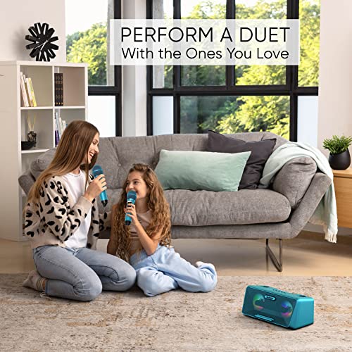Masingo Karaoke Machine For Adults And Kids With 2 Wireless Microphones, Portable Bluetooth Singing Speaker, Colorful Led Lights, Pa System, Lyrics Display Holder & Tv Cable - G2 Turquoise #TOP1