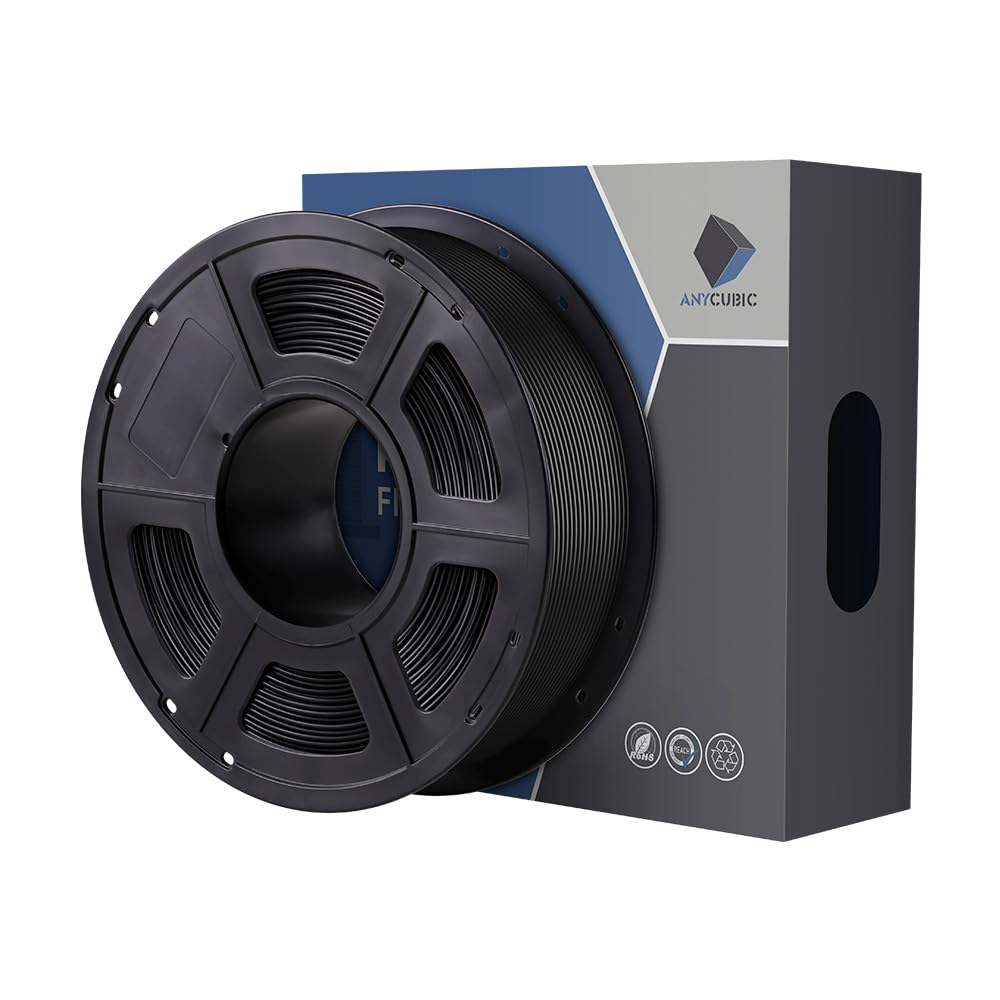 ANYCUBIC Molding Filament for 3D Printers, PLA, High Density, Environmental Protection, Genuine Material, 0.07 inches (1.75 mm), Net Weight: 2.2 lbs (1 kg), Black, PLA