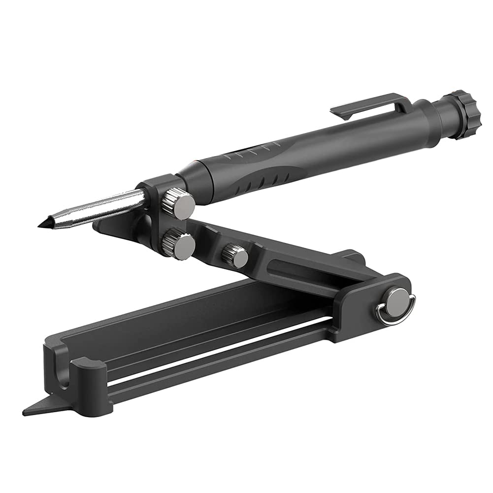 Scribing Tool for Woodworking, Bobuluo Multi-function Construction Pencil Aluminum Alloy Scribe Tool with Deep Hole Pencil DIY Woodworking Scribe Gauge Scriber Line Maker Measuring Tool