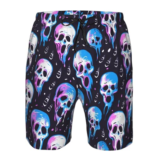Men's Quick Dry Swim Shorts Cute Ghost Skulls Neon Galaxy Watercolor Beach Trunks with Pockets3