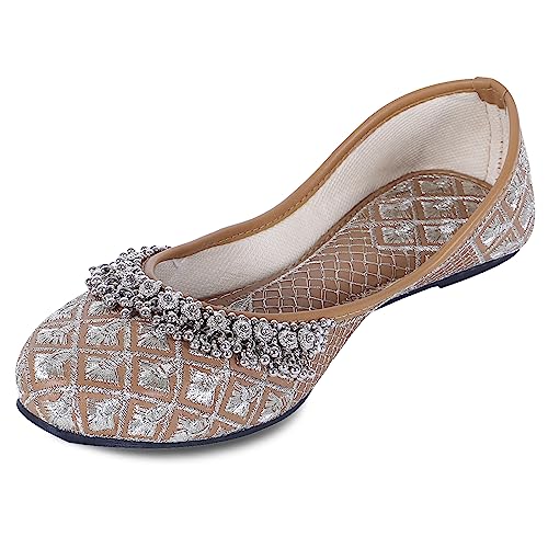 Image of DFR Women Rajasthani Embroidered with Payal Punjabi Mojari Juti Shoe