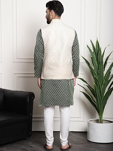 Image of SOJANYA (Since 1958 Men's Jacquard Silk Kurta and Pyjama with Nehru Jacket
