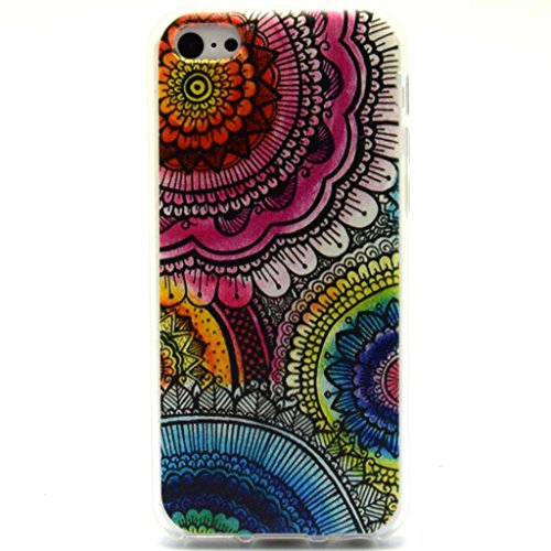 Jaholan Colorful Totem Flower Clear Bumper TPU Soft Case Rubber Silicone Skin Cover for iphone 5c