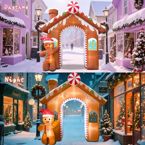 10FT Christmas Inflatables Gingerbread House Archway, Blow up Christmas Inflatables Archway with Gingerbread Man Outdoor Decorations with Build-in LED Lights for Garden Lawn Porch Holiday Party Decor by OILCUP - Image 4