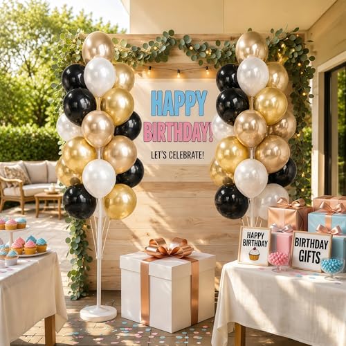 Image of Black Gold Balloon Tower Kit Set of 2 With Base,Pole for Party Decor