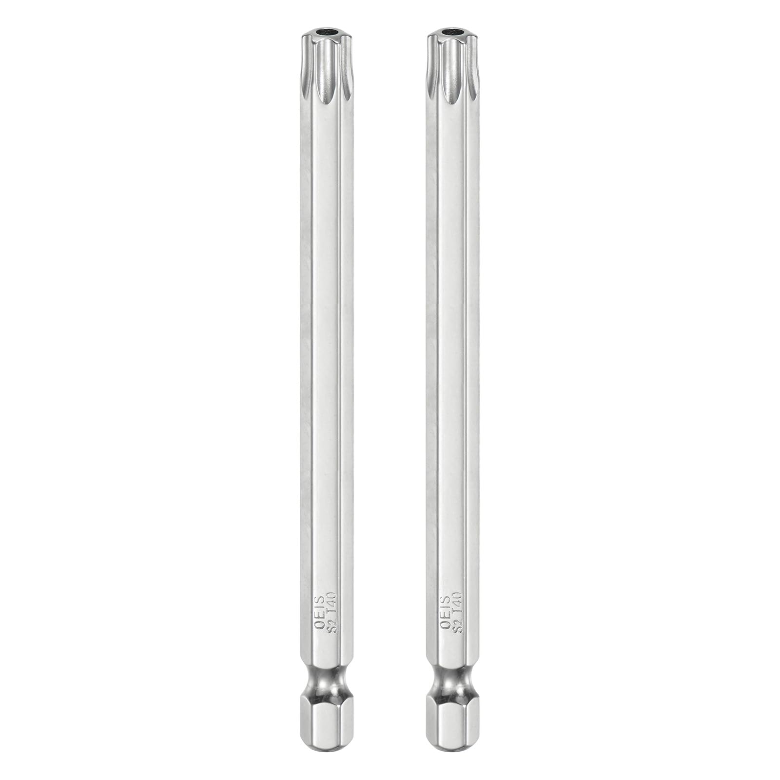 HARFINGTON 2pcs T40 Security Torx Bit 1/4" Hex Shank 4" Long S2 Steel Magnetic Tamper Resistant Star Bits Screwdriver Torx Head with Hole for Driver