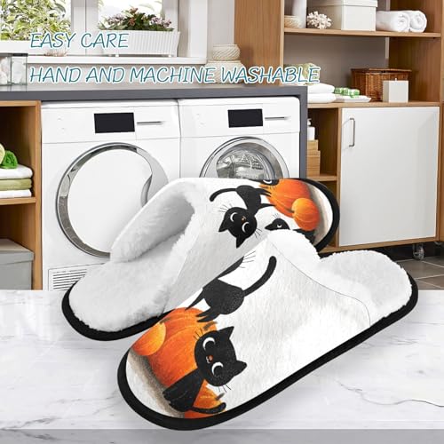 Halloween Cat Yellow Pumpkin Slippers For Women Men Soft Memory Foam Non-Slip Hallowmas Winter Indoor House Shoes Travel Slipper3