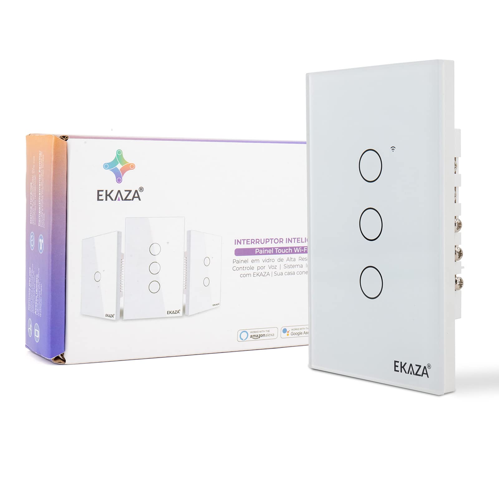 EKAZA Interruptor Inteligente, Touch, Wifi+BLE, 3 botões, Branco