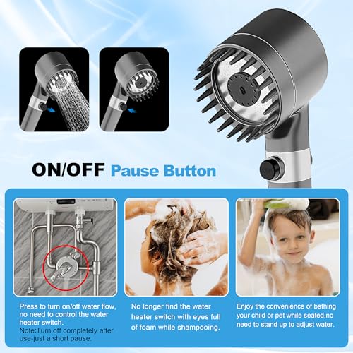 Regadera filtrada con mango, regaderas de alta presión con 3 modos de rociado y interruptor ON/OFF, lavado a presión para baños, regadera desmontable con manguera de acero inoxidable, soporte y filtros de algodón miniatura 5