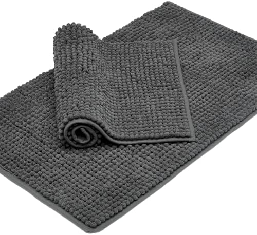 Bathroom Rugs Sets 2 Piece, Chenille Bath Mat Non Slip, Water Absorbent Low Profile Bathroom Mat, Machine Washable Bath Rug, 32