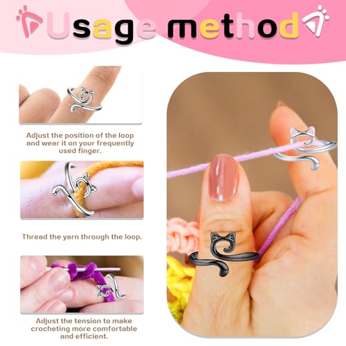 Image of 4PCS Adorable Crochet Rings with 7PCS Cat Stitch Markers and 20PCS Stitch Needle Clip Counter,Adjustable Tension Rings for Finger Accessories and Gadgets,Ideal Yarn Guide Ring Knitting Tools for Women
