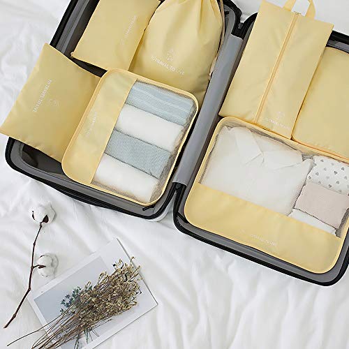 Image of Travel Storage Bag / 7 pcs Set Luggage Organizer Packing Cubes,Compression Pouch, 2019, Yellow