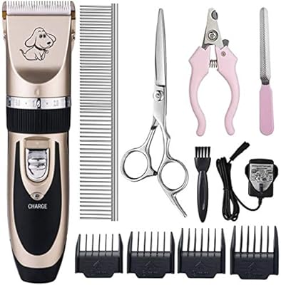 Otstar Dog Clippers, Rechargeable Cordless Dog Grooming Clipper Kit for Dogs Cats and Other Animals with Stainless Steel Comb and Scissors, Low Noise Low Vibration Dog Shaver (Black and Gold)