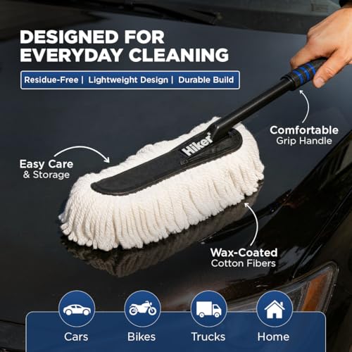 Image of Hiker by Varroc Multi-Purpose Car Duster | Wax-Treated Microfiber Brush for Scratch-Free Cleaning | Long Handle, Reusable, Ideal for Car, Truck, SUV & Home Use | Pack of 2 | Wax-Coated Microfiber Brush | Scratch-Free | Long Handle | Reusable | Car, Truck, SUV & Home Use | Easy Dust Removal