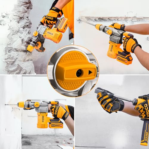 Image of INGCO 20V Lithium-Ion Rotary Hammer, Brushless Motor, 4.5J, 930RPM, 3IN1 Function Adjust Knob, 4400BPM, 20mm Drilling Capacity for Concrete with 2Pcs 5.0Ah Battery and 1Pcs Fast Charger CRHLI202885