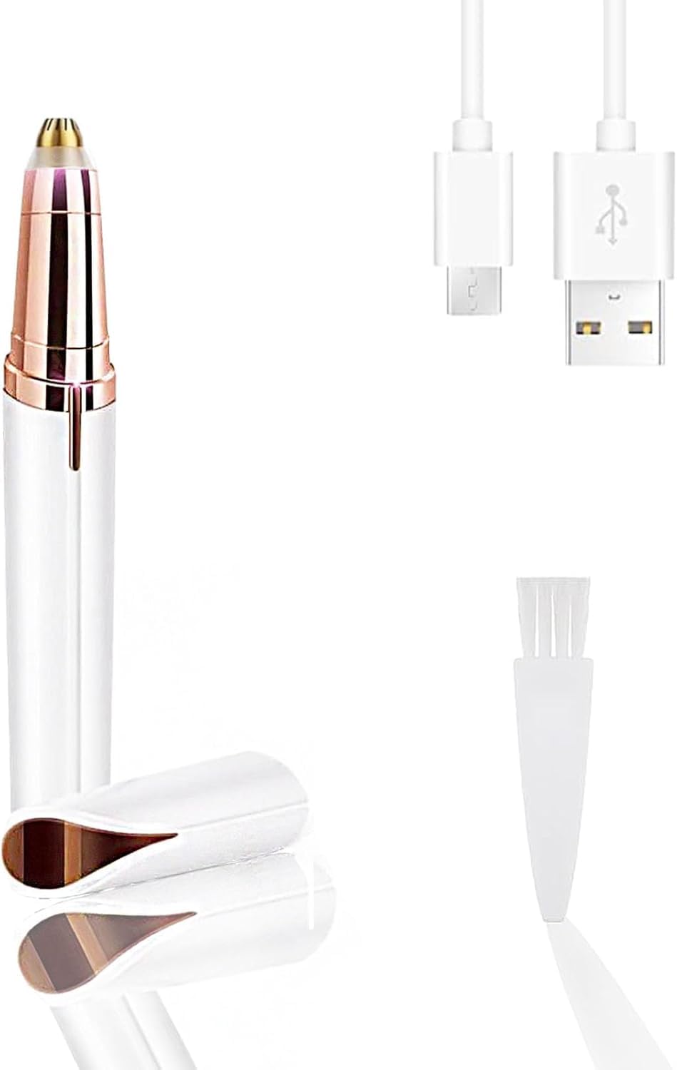Penna trimmer elettrica ricaricabile USB per sopracciglia, rimuovi peli indolore e preciso, strumento sicuro per viso, gambe, labbra, ascelle e mani (Bianco)