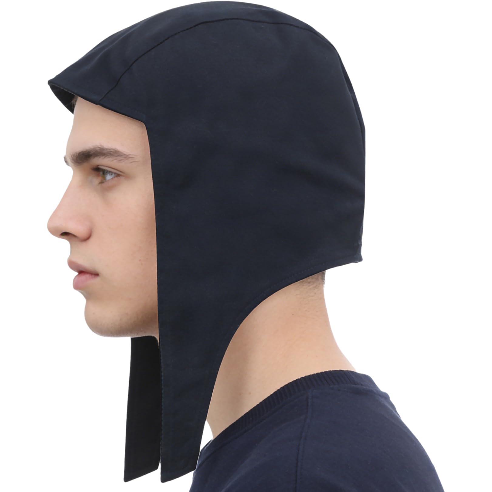 FEESHOW Medieval Coif Cap Linen Hats Bonnet with Ear Flaps Victorian Peasant Cosplay Arming Cap Navy Blue One Size