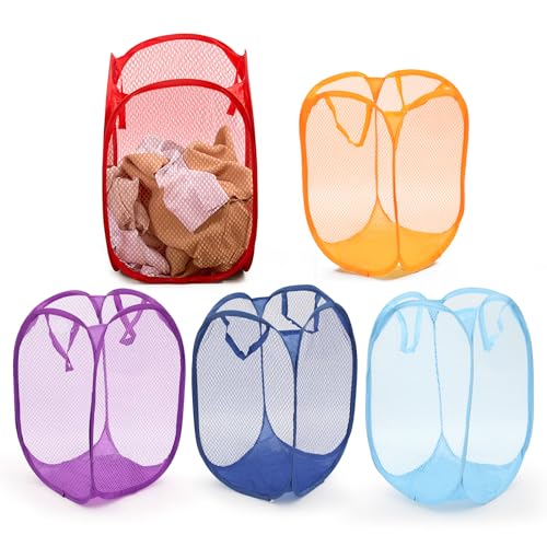 LIFEDYLUK 5PACK Panier Linge Pliable Pop-up, Panier à Linge Pliable en Maille, Panier à Linge Pop-up, Panier Linge Filet pour Buanderie, Salle de Bain,...