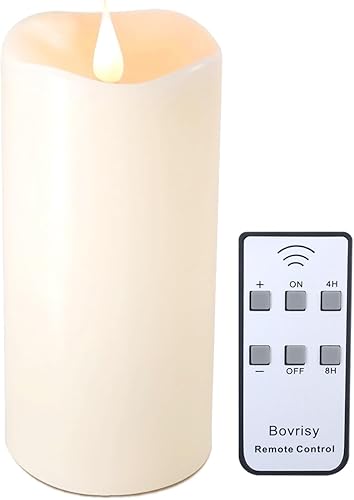 Velas sin llama a pilas con temporizador de control remoto, velas LED parpadeantes con llama móvil 3D, cera real, 3 x 5 pulgadas, marfil realista