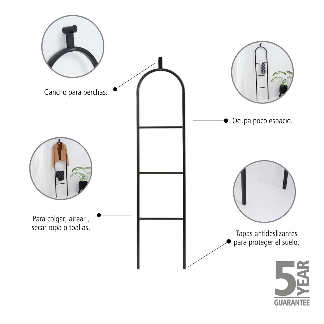 Brabantia - Galán de Noche Linn - Perchero multiusos - Colgar, airear o secar - con gancho para colgar - Compacto - Riel para ropa o toallas - Accesorio para el hogar - Negro Mate