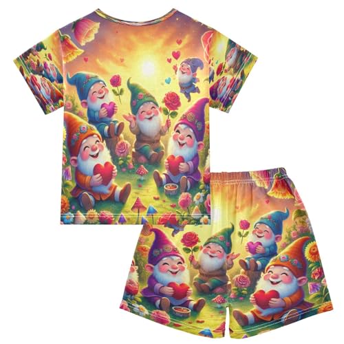 Gnome Valentines Flower Heart Pajama Set Short Sleeve Summer Pajamas Shorts Sets PJ Clothes Set Soft 5Y2