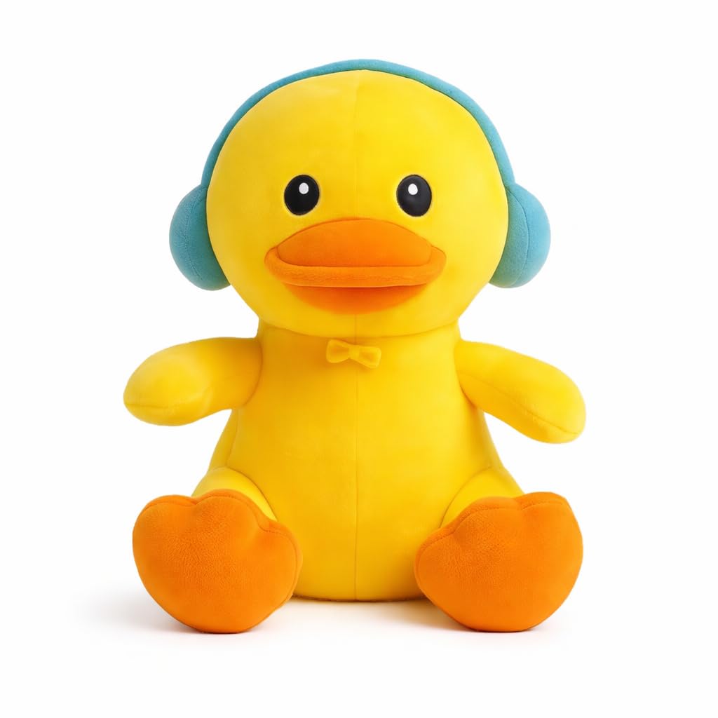 Coolet Soft Plush Duck Toy with Headphones - Cute Yellow Stuffed Animal for Kids (1-7 Years) | Cuddly Duck Teddy Bear for Boys & Girls | Premium Hugging Toys for Gifting & Playtime Size 28 cm