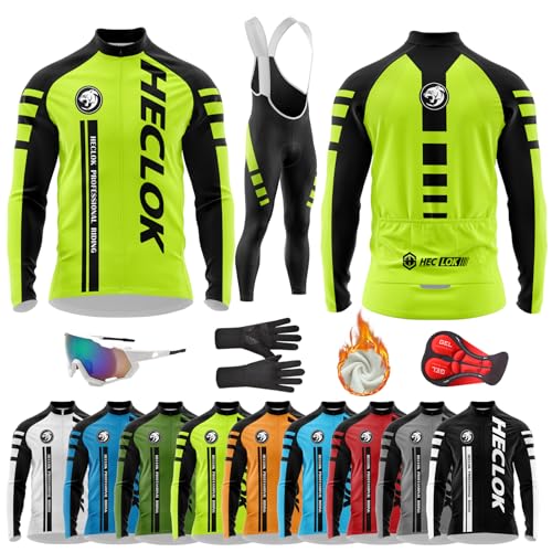 HECLOK Ensemble Cycliste Hiver Homme | Maillot Thermique Polaire & Pantalons avec Gel 9D | Tenue Vélo Route Anti-Vent (TYP-6,L)