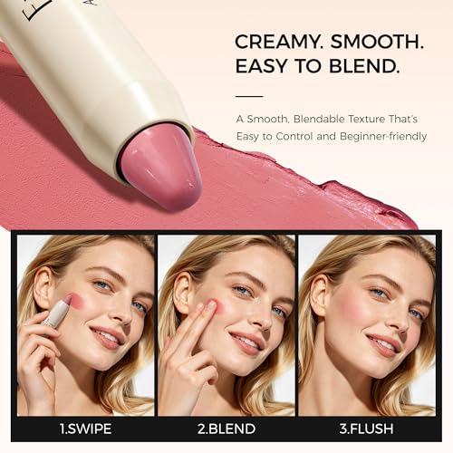 Exmiloo Cream Blush Stick, Dusty Rose Blush for Cheeks, Buildable & Blendable Color, Soft Natural Flush for Everyday Looks, On-The-Go Makeup, Vegan & Cruelty-Free, Universal Rose — view 6