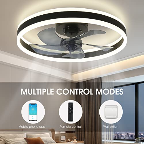 Bevenus Low Profile Ceiling Fans With Lights And Remote Control,Dimmable 6 Speed Timing Flush Mount Smart Ceiling Fan Light For Outdoor,Bedroom,Living Room,Kitchen (19.7"X5.5",Black) #TOP6