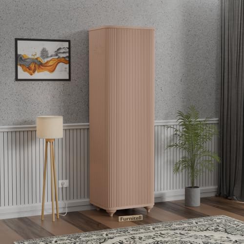 Image of HDHMR Wooden Wardrobe Almirah for Bedroom, 72 Inch | 1 Door Tall Storage Cabinet with 6 Shelves | Fluted Push-to-Open Cupboard | Closet Organizer for Clothes, Books & Home Essentials | Taupe Finish