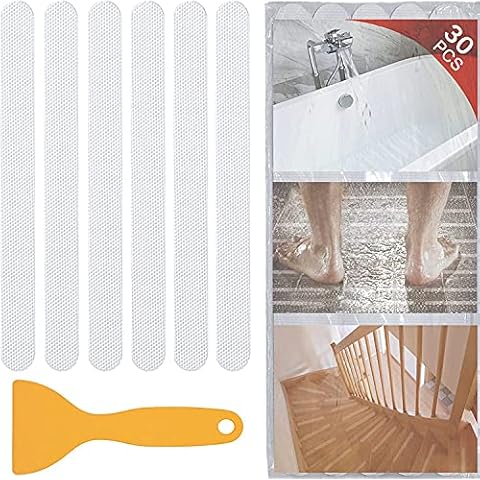 30 PCS Bathtub Non Slip Stickers, Safety Shower Non Slip Adhesive Strips Treads for Bathroom Floor Tub Stairs Ladders Pools Boats, Bathtub Appliques for Adults & Kids with Scraper (Clear) Cover