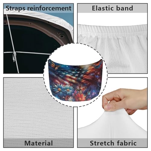 Image of 3.3x5 Ft American Flag Butterfly Prints Car Hood Cover Polyester Elastic Fabric Covers for Car Hood Stretchable Universal Auto Accessories for Most Automotive Trucks Pickup SUV