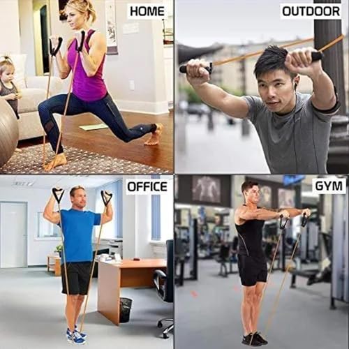 Image of D-fix Double Toning Resistance Tube Heavy Quality Pull Rope Elastic Rubber Exercise Band for Stretching, Workout, Home Gym with Grip D Shaped Handles for Men and Women with Workout -RED