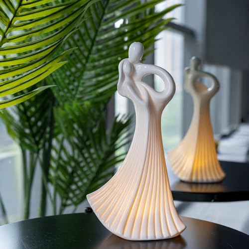 Inyrasnowdis Dancing Couple Sculpture – White Porcelain LED Figurine Light,