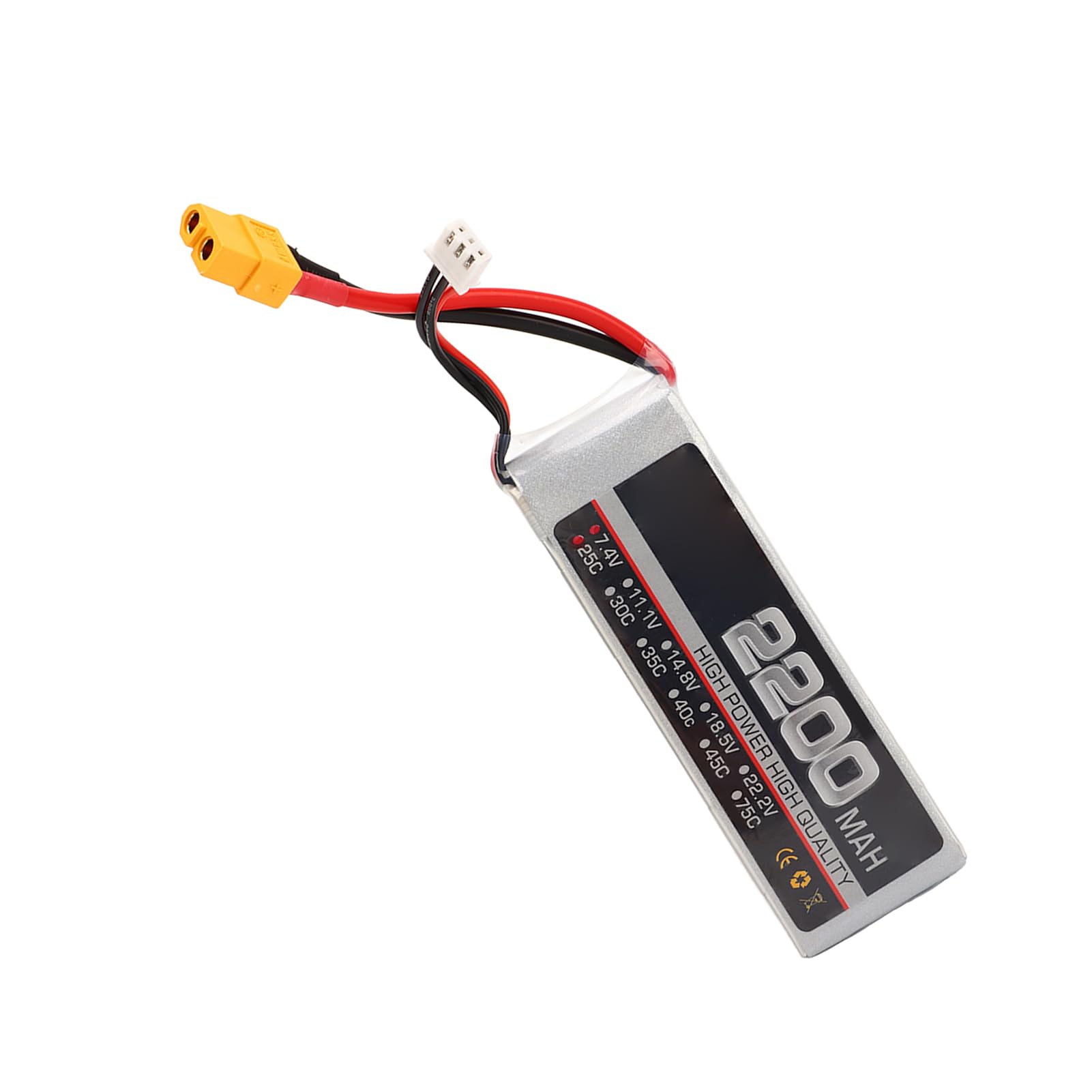 Batterie LiPo RC 2200mAh 7.4V 35C – Remplacement Pour Avion Et Hélicoptère Radiocommandé – Avec Connecteur XT60 Et Tête D’équilibre XH - 2