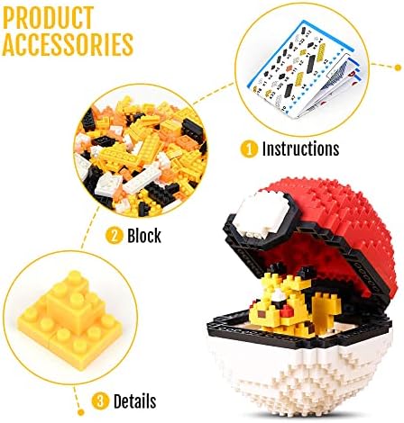 OSDUE Pichu Ball, Pichu-Balls for Children Fun Toy Game Gift with Gift Box, Building Blocks Model with 510 Bricks, Educational Toys for Ages 14 Year Olds and Up
