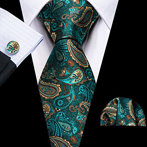 Image of Barry.Wang Paisley Tie Fashion Set Hanky Cufflinks Neckties for Men Woven Silk