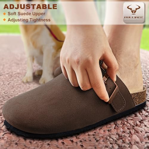 Image of BULLIANT Women Clogs-Fleece-Lined Suede Mules Slippers Nurse Shoes Unisex-Memory Foam Arch Support Cork-Footbed