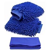 Car Wash Mitt 2 Pack Large Size Microfiber Car Wash Gloves Premium Chenille Car Wash Mitt Ultra-Soft Scratch-Free Lint Free Free Polishing Cloth Fits Cars Trucks SUV Boat Motorcycle -Use Wet or Dry
