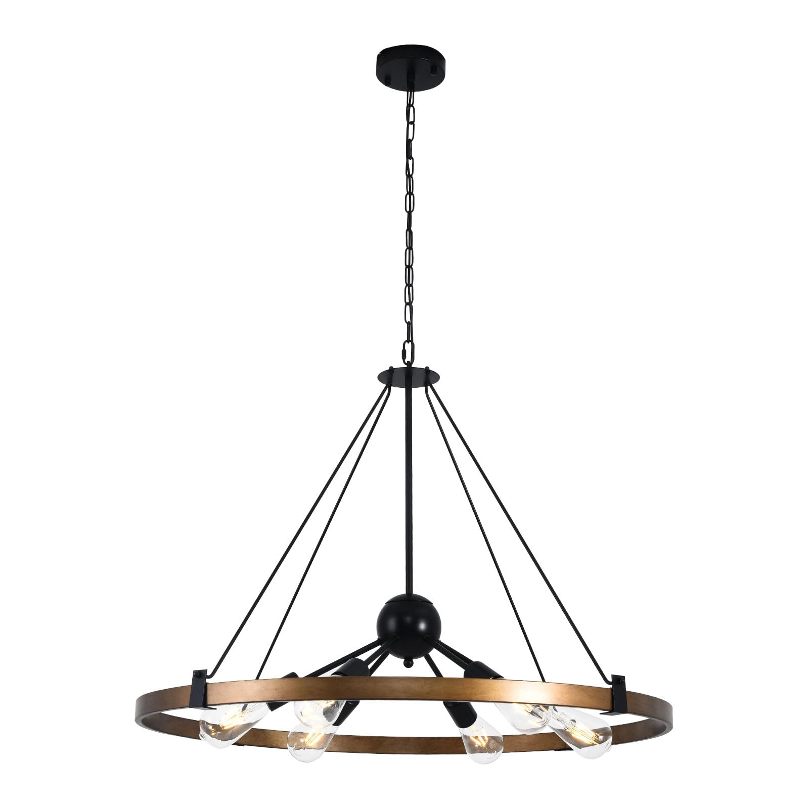 HYJAUSXB Large Farmhouse Wagon Wheel Chandelier for Living Room, 6-Light Rustic Round Metal Light Fixtures Dining Room Entryway Kitchen Island, Vintage