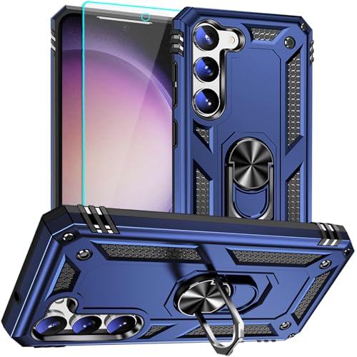 for Samsung Galaxy S23 Case with HD Screen Protector : Military Grade 16ft Drop Tested Ring Shockproof Protective Phone Case - Samsung Galaxy S23 Blue