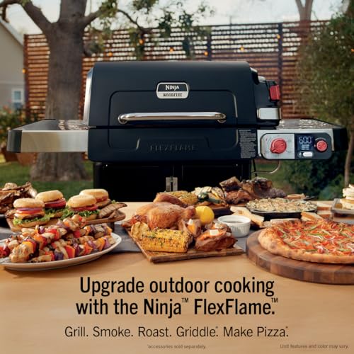 Image of Ninja FlexFlame Grill and Smoker | Electric and Propane Grill, Roaster, BBQ Grill | 5-in-1 Cooking System | 3 Burner | Digital Control | Outdoor Cooking, Griddle, Pizza Maker | Black | PG301BK
